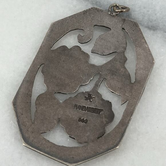 Vintage Handarbeit 900 silver hand carved flower pendant - Picture 4 of 6